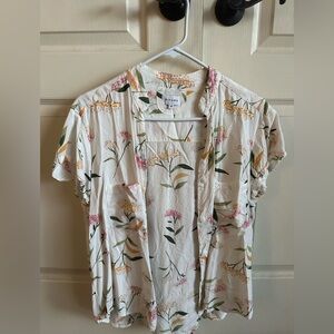 Floral Print Blouse with Pink and Green Accents